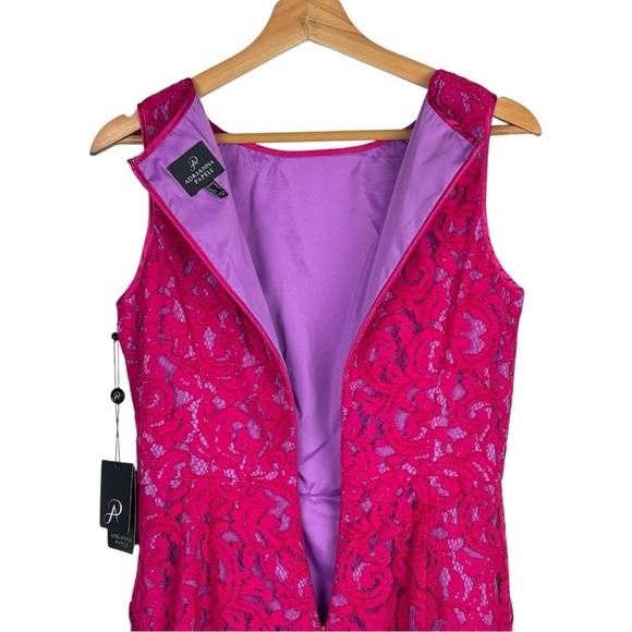 ADRIANNA PAPELL PINK ORCHID FLORAL LACE SLEEVELESS FIT AND FLARE DRESS - Picture 8 of 13